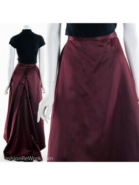 Burgundy Maxi Skirt, Evening Skirt, Prom Skirt, 90’s Dress, Bustle Skirt, Train
